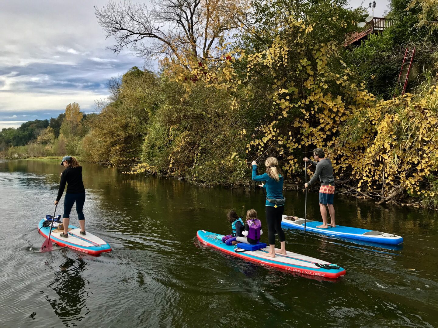 Children and adults on a paddleboard tour